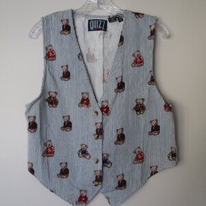 Vintage Teddy Bear Cottage Granny Y2K 80s Vest Tie Back Teacher Coastal Size M